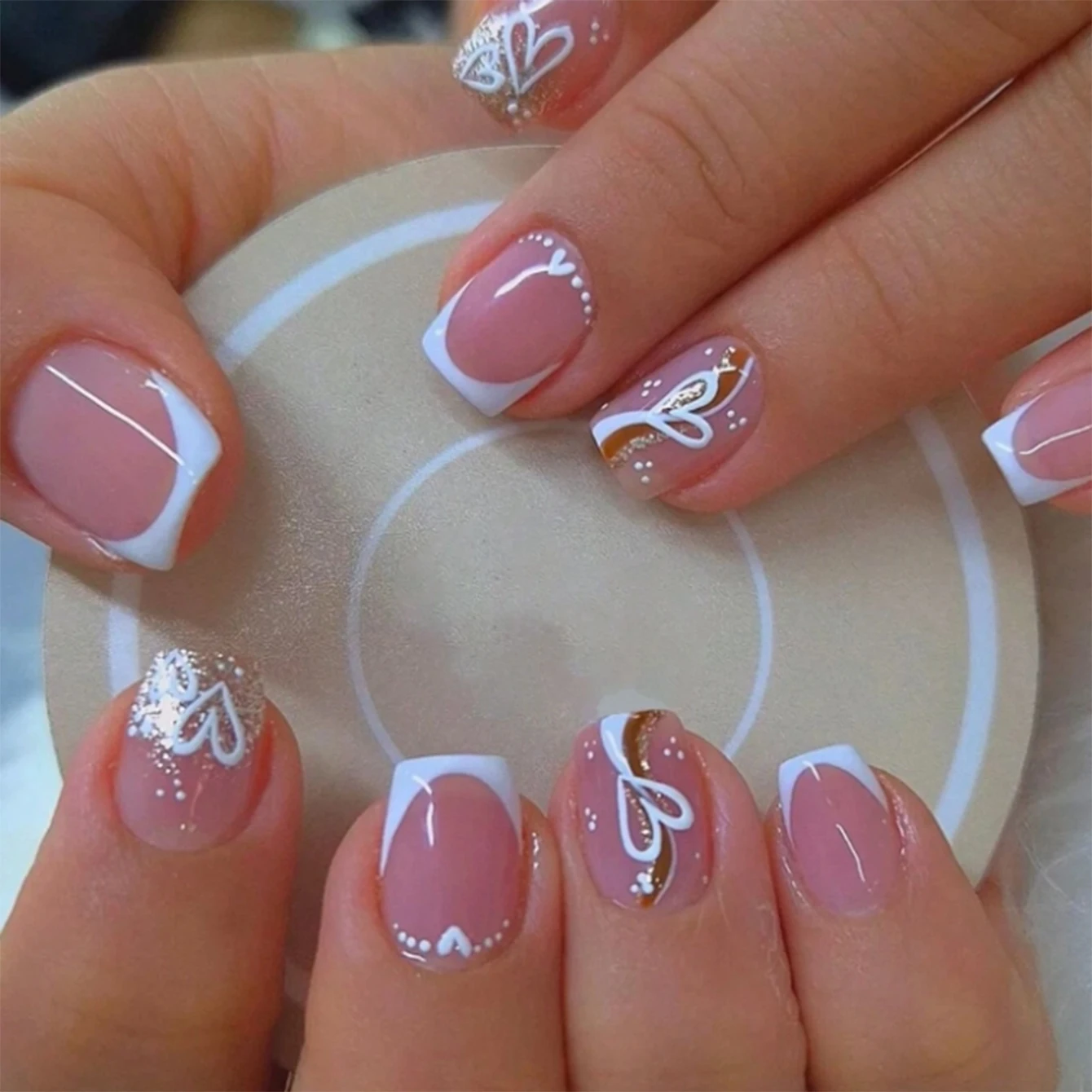 Glue Stick Pack - 24PCS nude pink short square fake