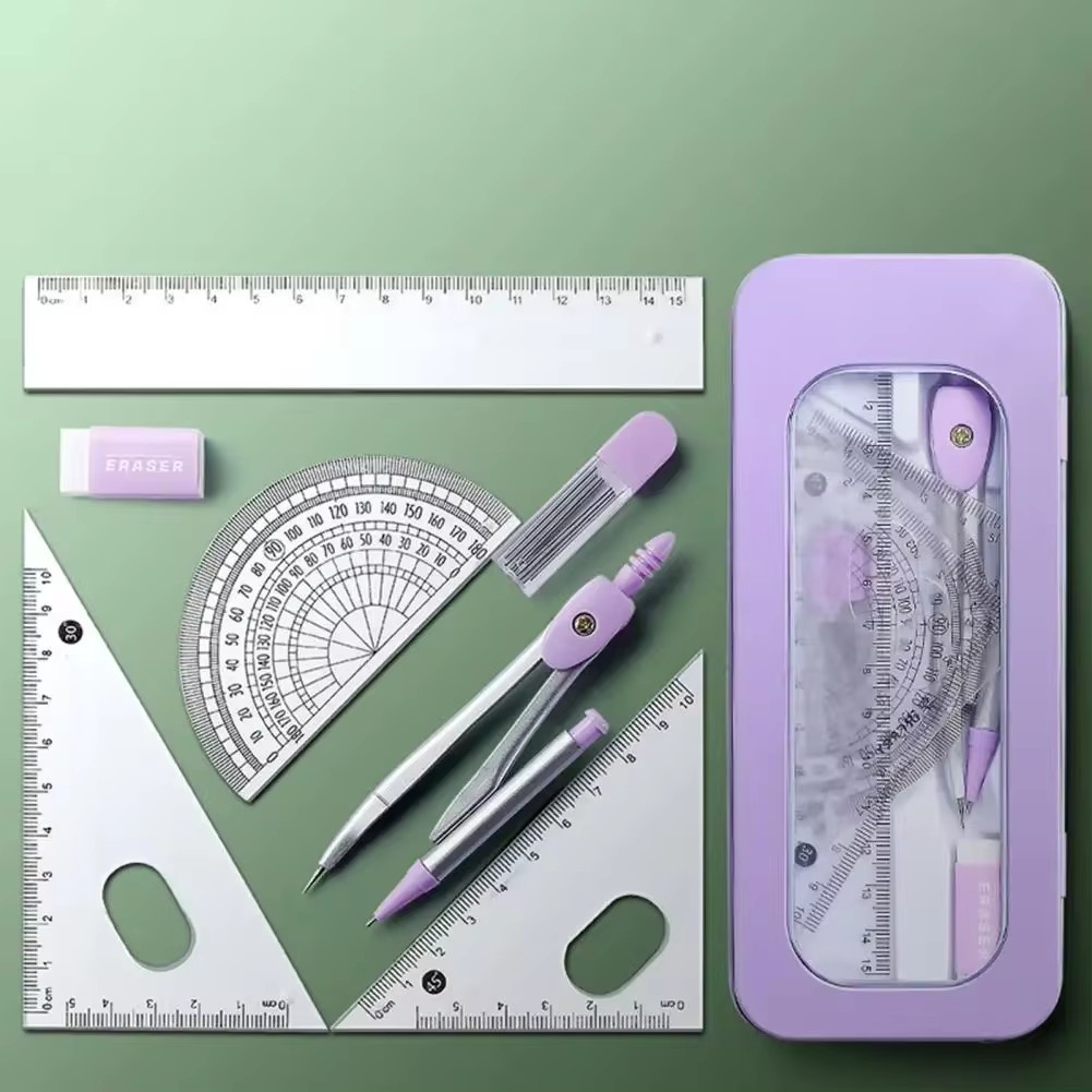 Compass Geometry Set - 7-Piece Student Compass Protractor Set Clear