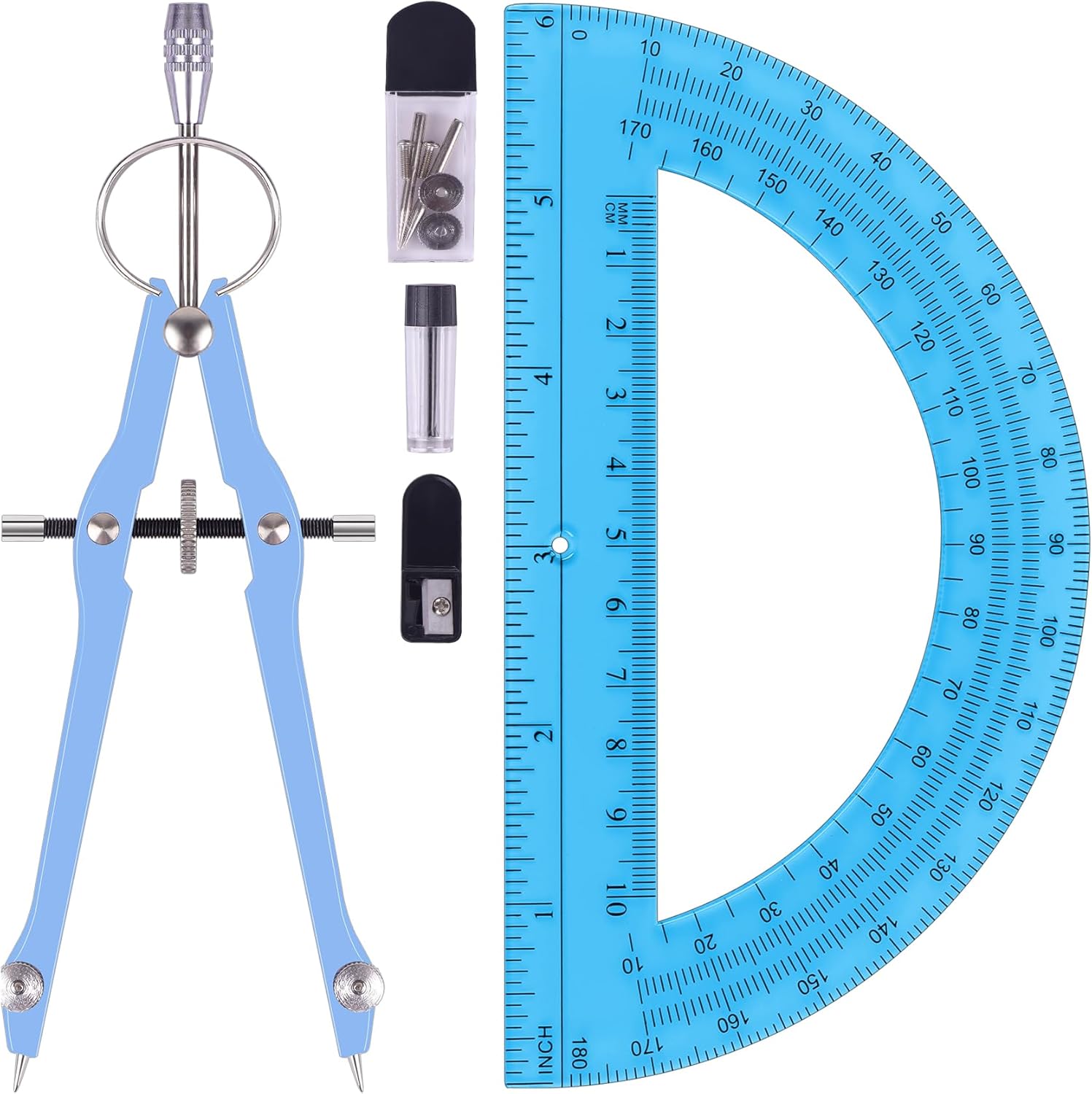 Compass Geometry Set - Professional Compass & Protractor Set, Metal