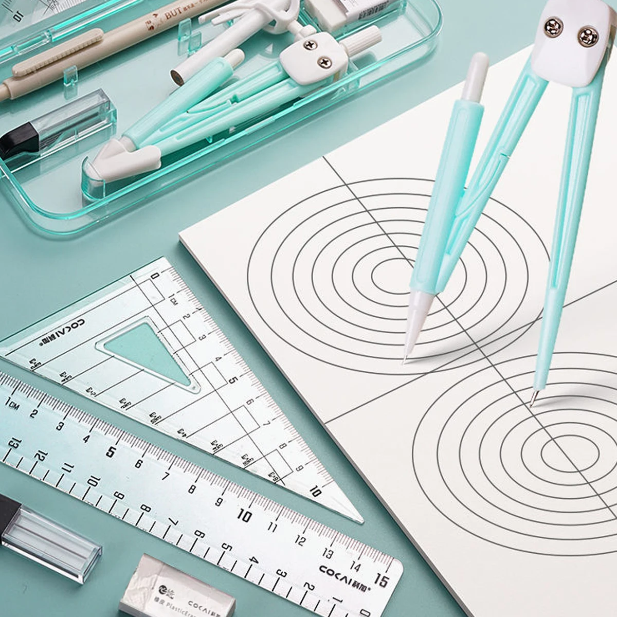 Kawaii 9pcs Ruler Set for Exam - Compass Geometry Set บทวิจารณ์และราคา