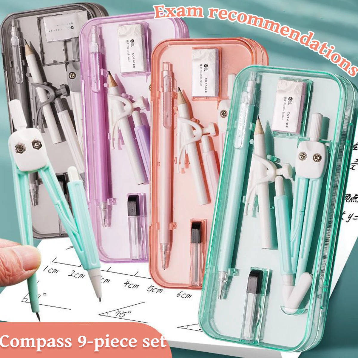 Kawaii 9pcs Ruler Set for Exam - Compass Geometry Set บทวิจารณ์และราคา
