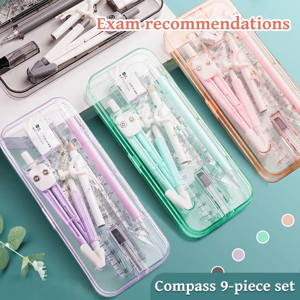 Kawaii 9pcs Ruler Set for Exam - Compass Geometry Set บทวิจารณ์และราคา