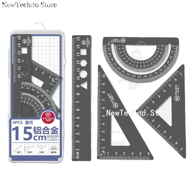 4Pcs/Set Aluminium Ruler Set M - Compass Geometry Set บทวิจารณ์และราคา