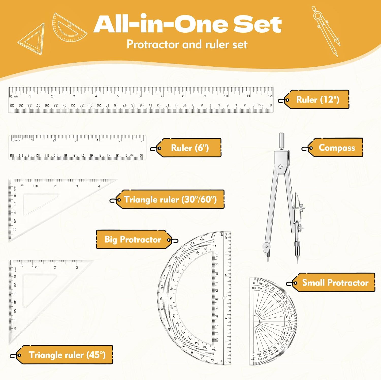 7-Piece Geometry Set with Clea - Compass Geometry Set บทวิจารณ์และราคา